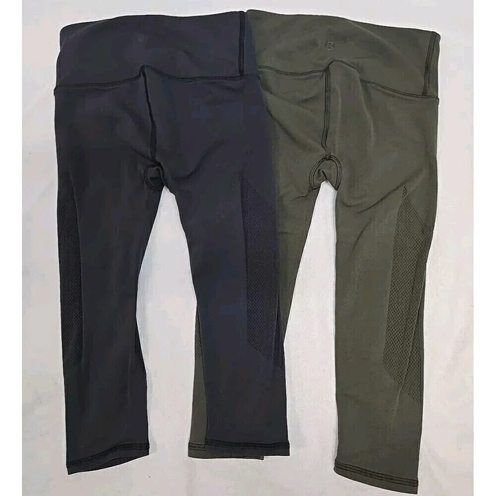 Lululemon‎ Bundle Of 2 Wunder Under Reveal Crop Leggings  Green & Blue Sz XS/0-2